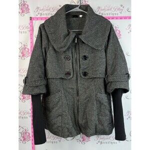 Oxmo jacket coat Textured Black & White Tweed Peacoat with Zip and Button Front